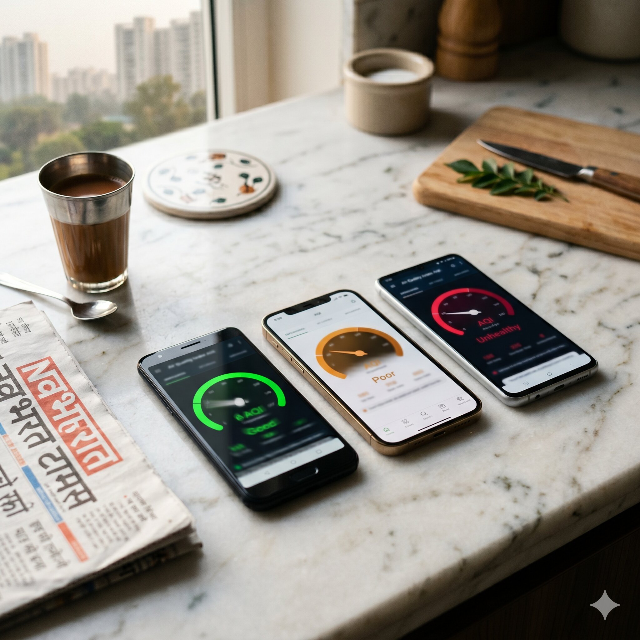 Three phones, three different AQI numbers — CPCB vs IQAir vs WAQI methodology