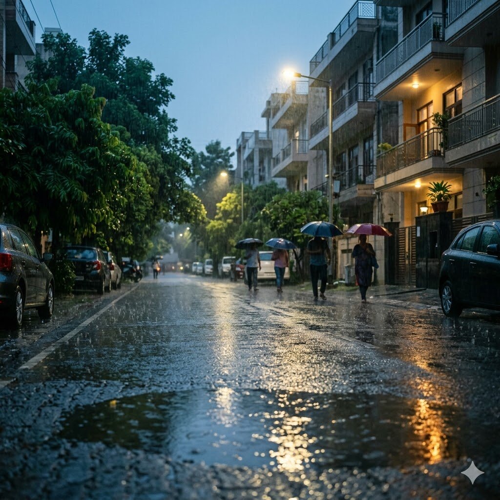 Monsoon street in Delhi NCR — why rainfall removes PM10 but not PM2.5