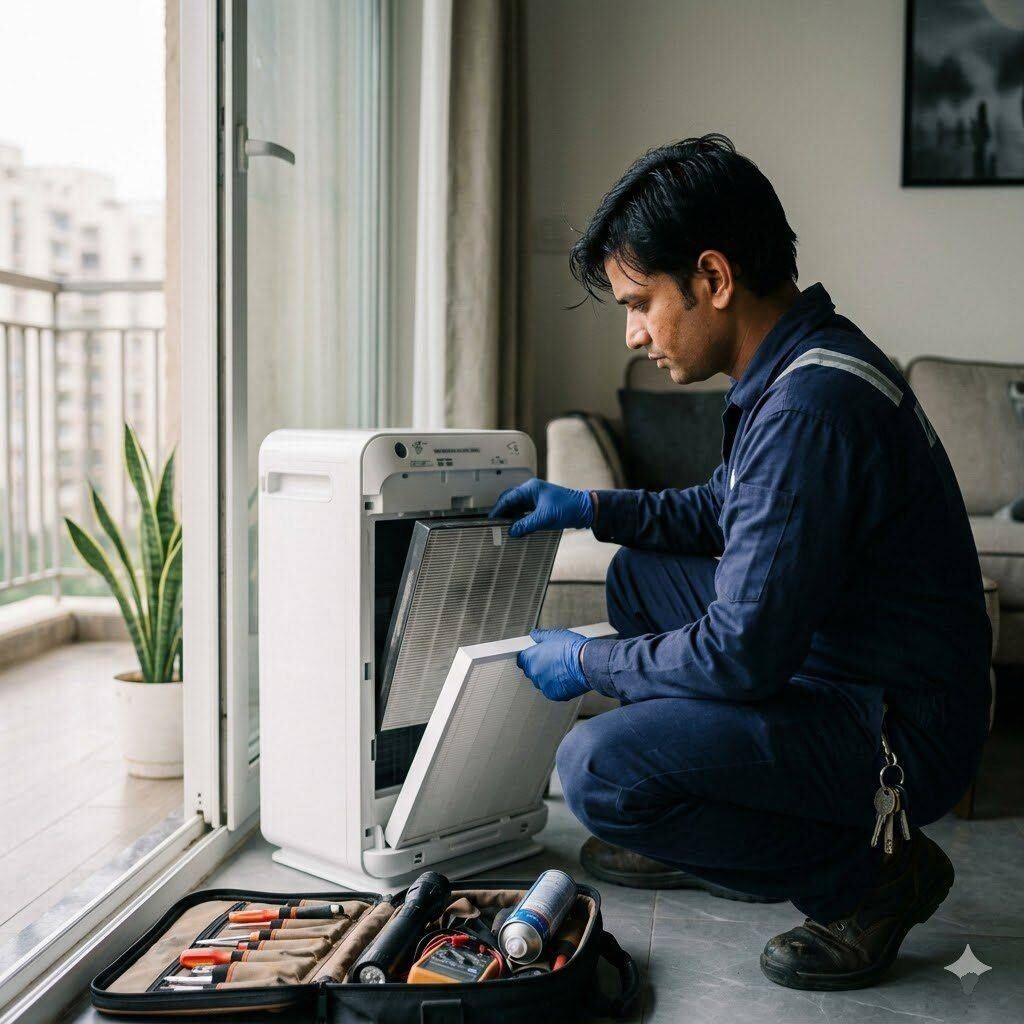 aqi0 technician on a scheduled AMC visit