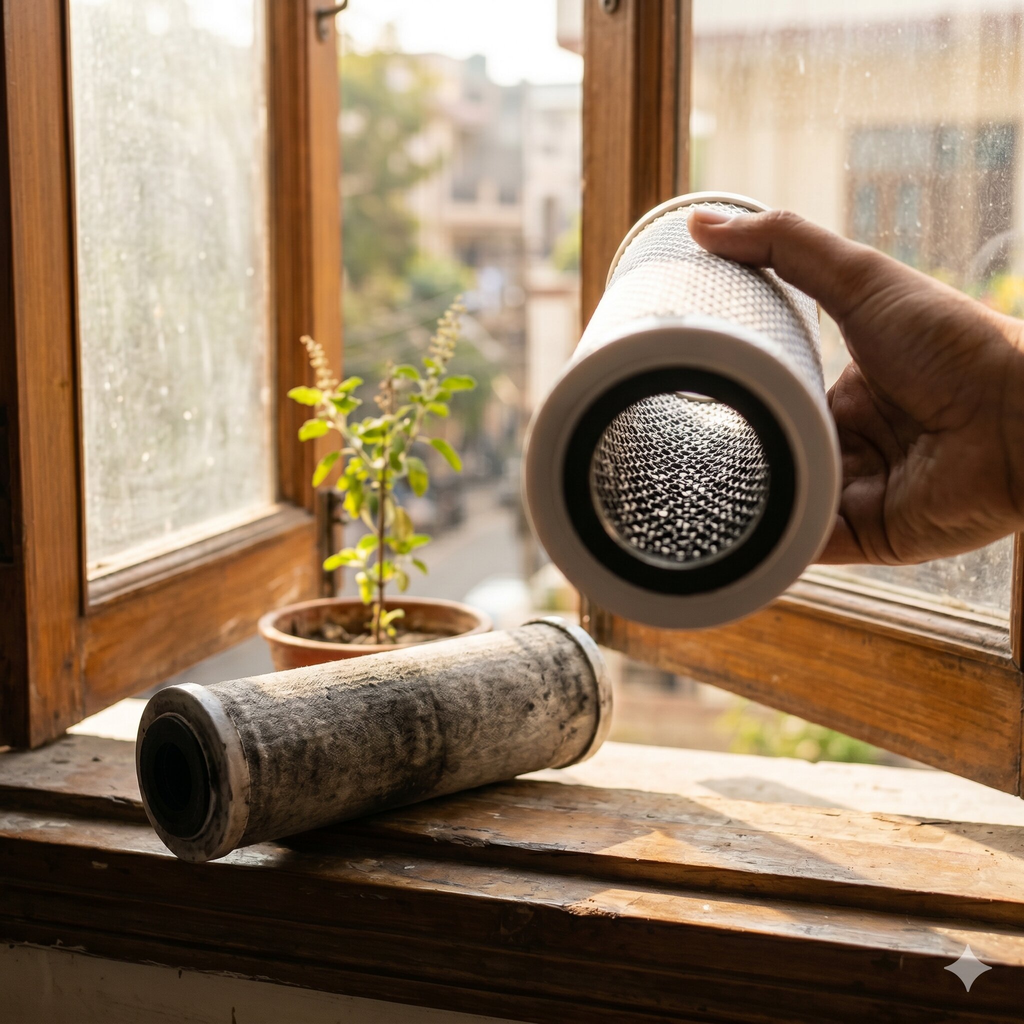 Carbon filter held against daylight — the 30-second test that reveals real adsorption